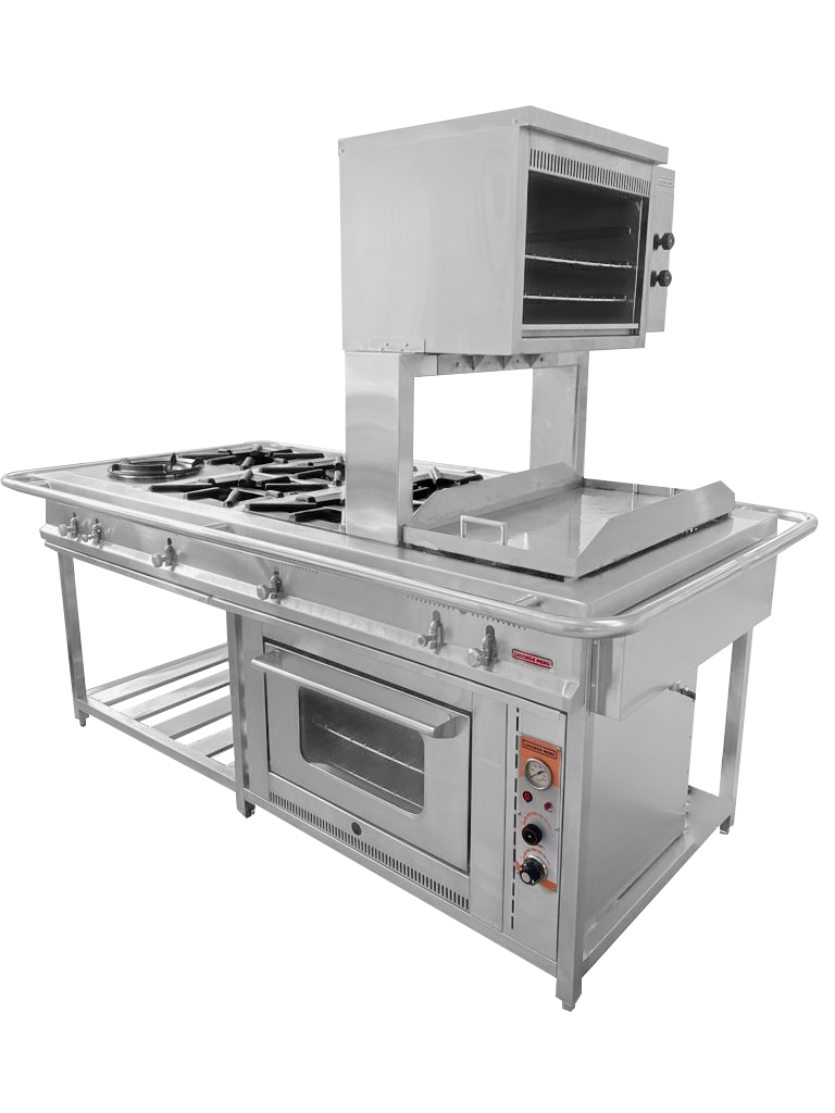 COCINA INDUSTRIAL 06 HORNILLAS CON HORNO, PLANCHA Y SALAMANDRA