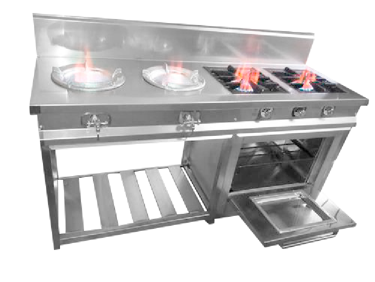 COCINA INDUSTRIAL 02 HORNILLAS CON HORNO Y WOK